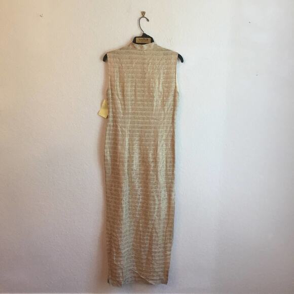 Vintage M Asian Cream maxi dress stripes & swirls metallic formal dress - Picture 4 of 6